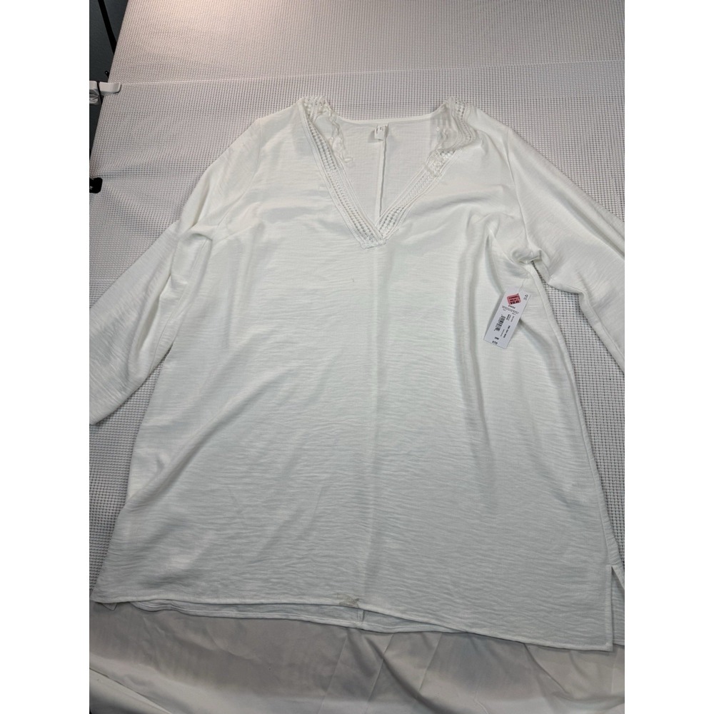 Liz Claiborne White Lace Trim V-Neck Flowy Blouse Top 2XW NWT